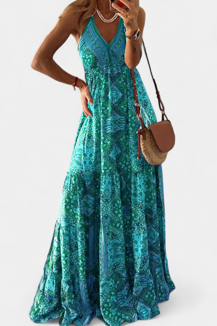 Saira Vestido Vintage con Estampado Floral y Cintura Alta