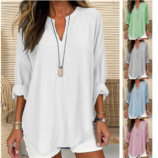 Hazel – Blusa con Cuello en V de Corte Relajado