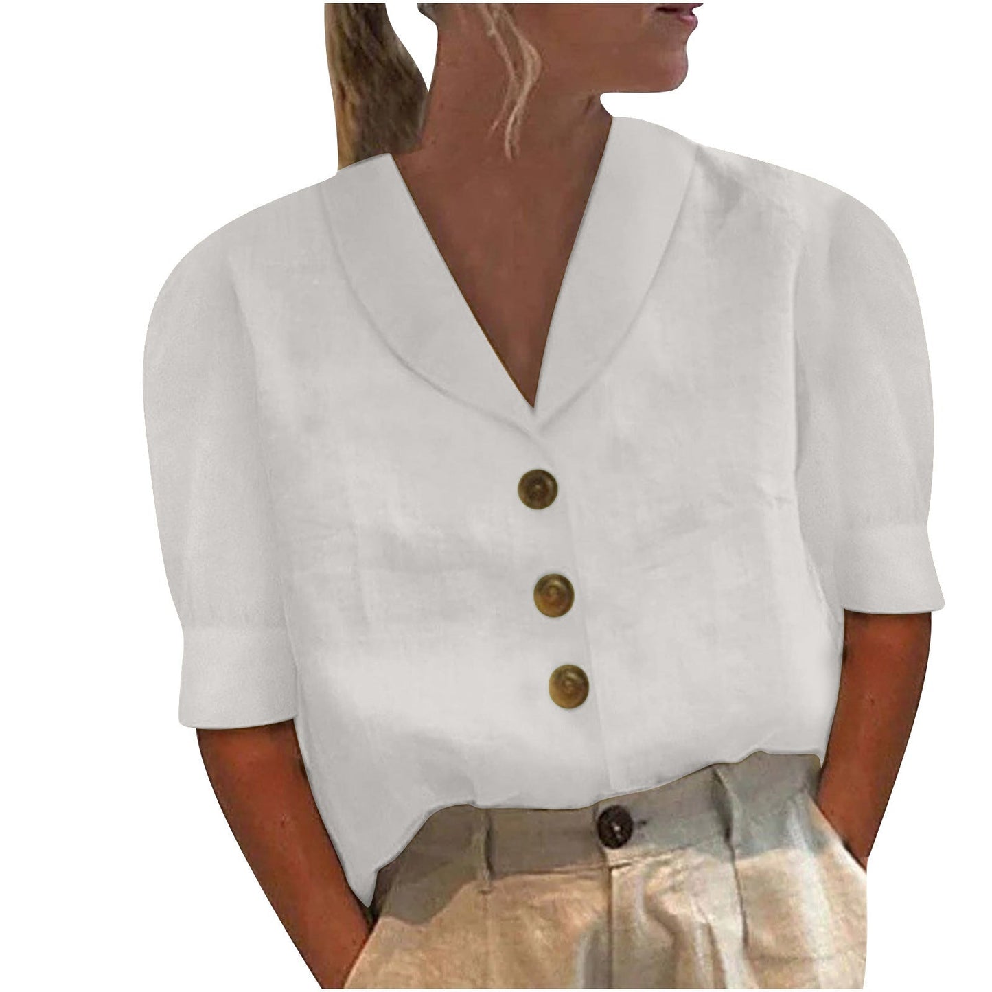Blusa Retro-Chic con Botones y Frente Anudado