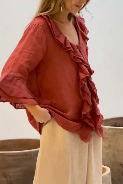 Primrose – Blusa Túnica con Volantes en el Frente