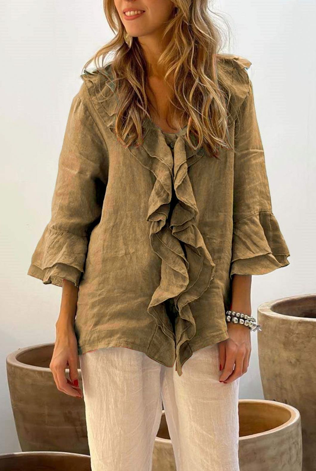 Primrose – Blusa Túnica con Volantes en el Frente