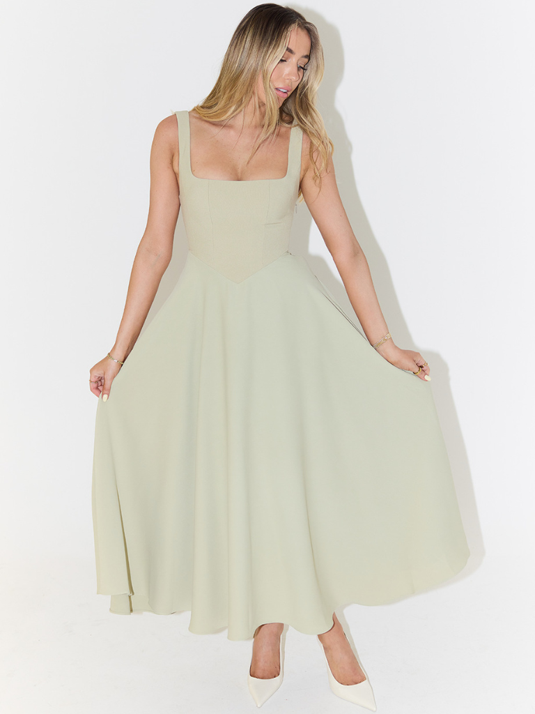 Robe Midi Elegante con Escote Cuadrado - Corte Flattering Sin Tiempo