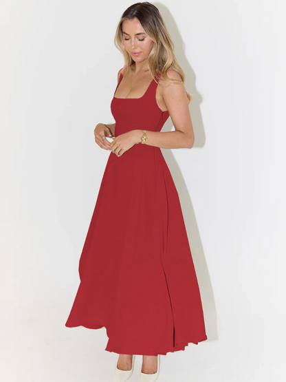 Robe Midi Elegante con Escote Cuadrado - Corte Flattering Sin Tiempo