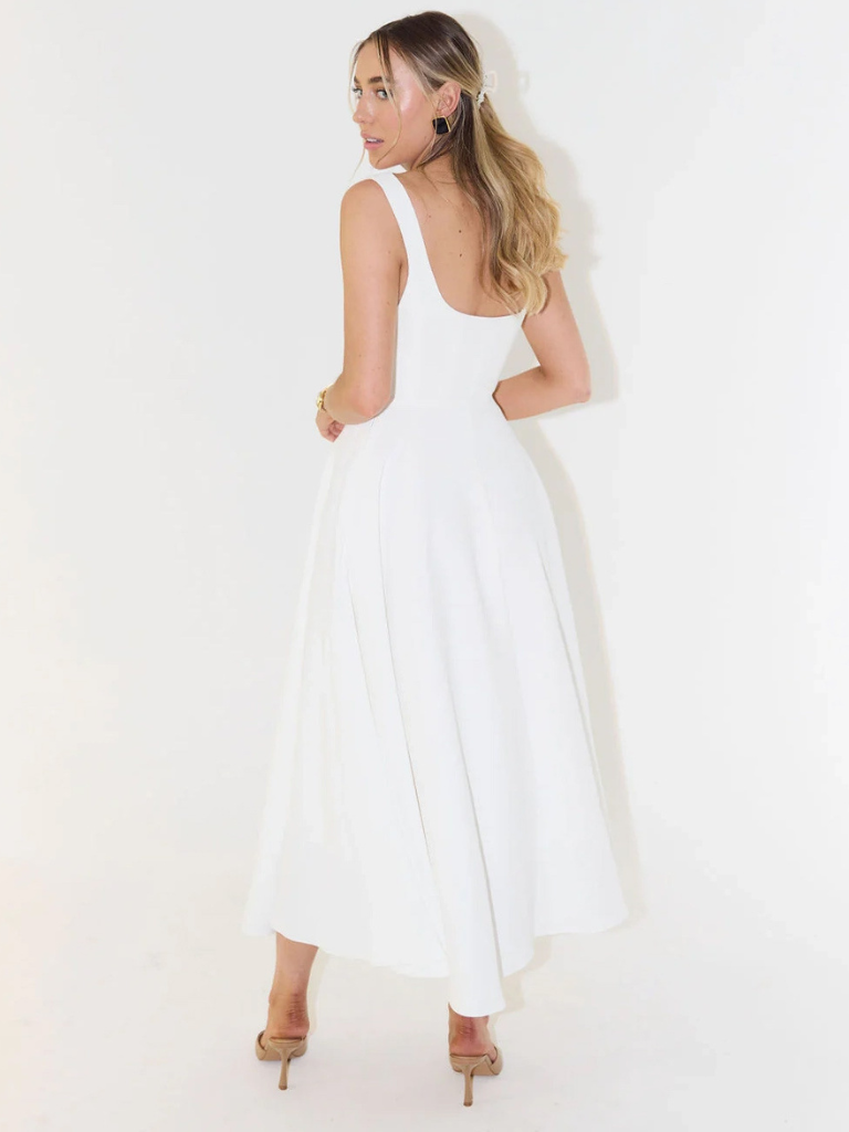 Robe Midi Elegante con Escote Cuadrado - Corte Flattering Sin Tiempo