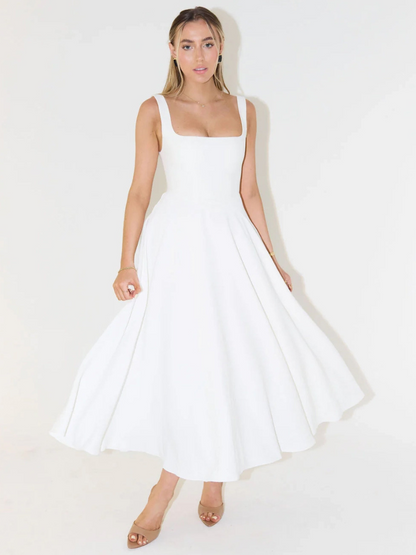 Robe Midi Elegante con Escote Cuadrado - Corte Flattering Sin Tiempo