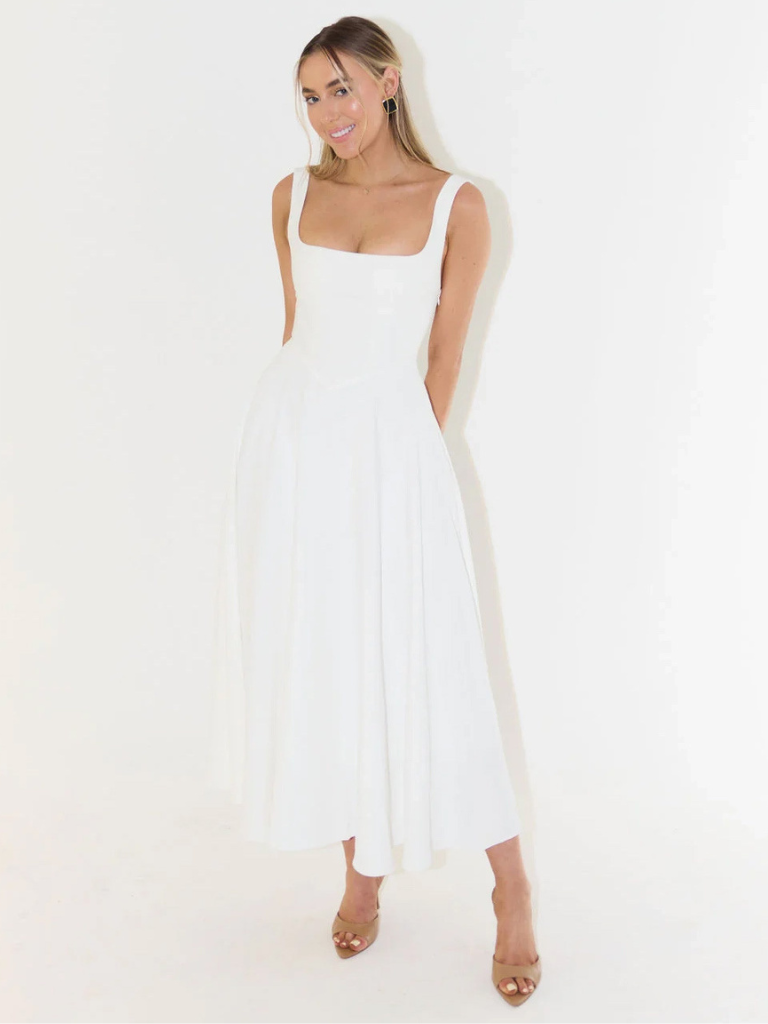 Vestido Midi Sin Mangas con Corsé para Mujeres