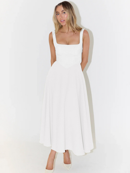 Robe Midi Elegante con Escote Cuadrado - Corte Flattering Sin Tiempo
