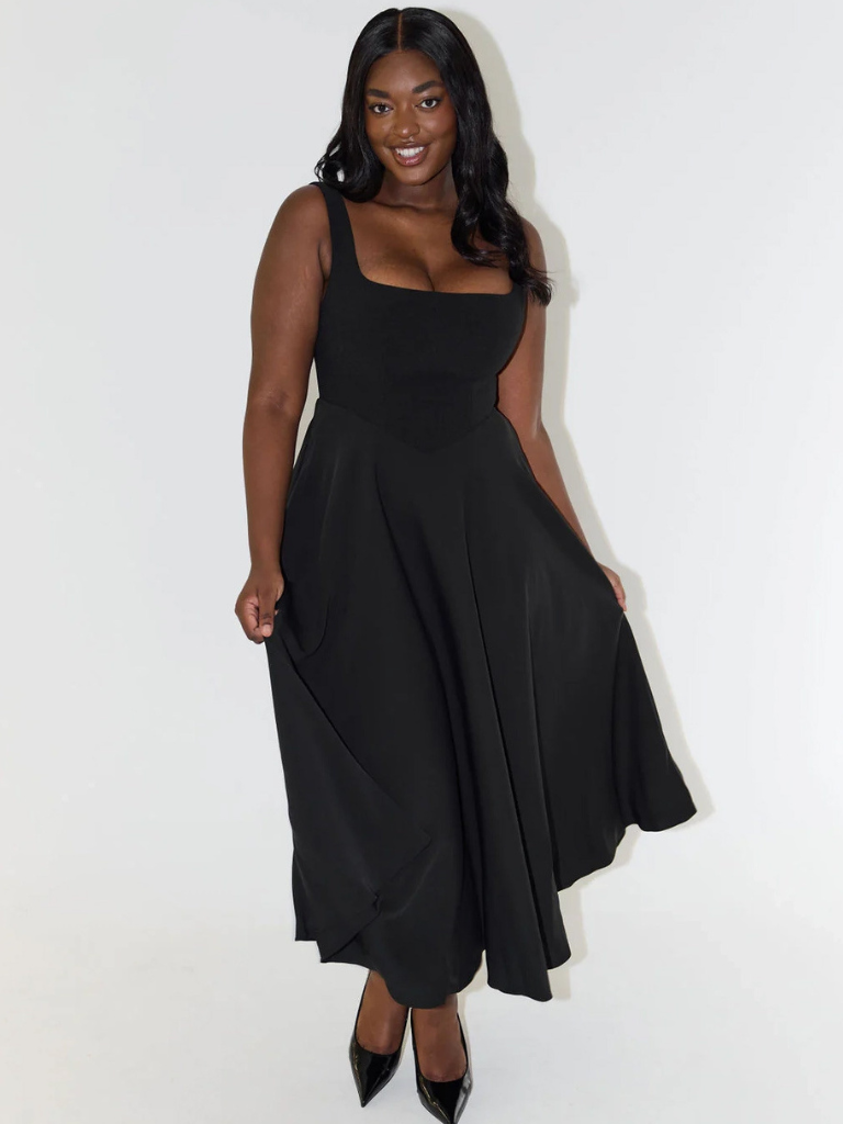 Robe Midi Elegante con Escote Cuadrado - Corte Flattering Sin Tiempo