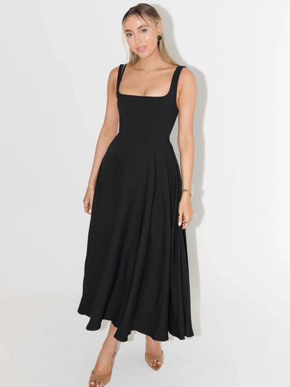 Robe Midi Elegante con Escote Cuadrado - Corte Flattering Sin Tiempo