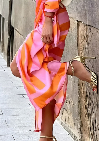 Olivia – Vestido Camisero Impreso que Define la Cintura