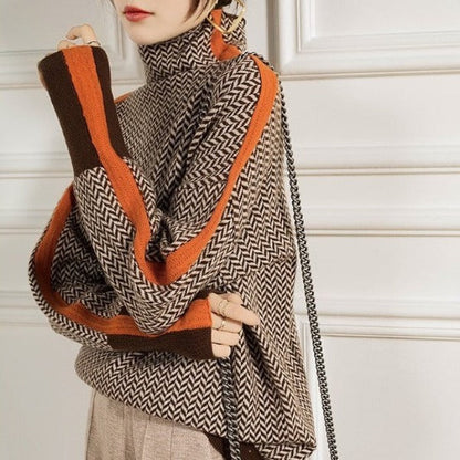 Élise | Suéter de cuello alto con rayas contrastantes distintivas