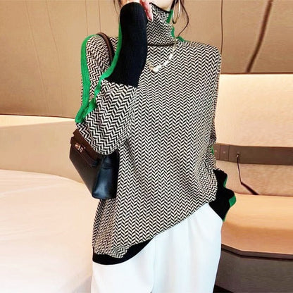 Élise | Suéter de cuello alto con rayas contrastantes distintivas