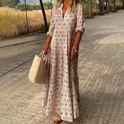 Kadence - Vestido de Manga Larga con Estampado Boho