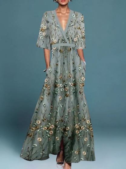 Hazel - Elegante Vestido Boho con Escote en V y Cinturón
