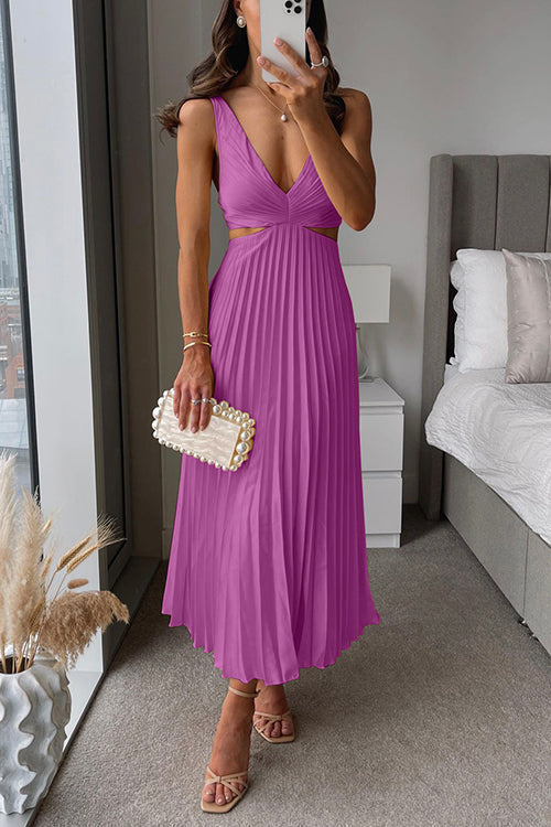 EVA™ | Vestido Maxi Sin Mangas con Cintura Cortada y Pliegues