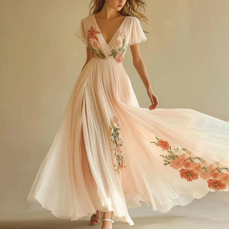 Amelia | Elegante Vestido de Fiesta con Cintura Alta y Escote en V