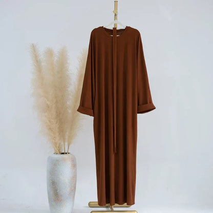 Ariane - Elegante Abaya de Punto con Cinturón y Bolsillos Laterales