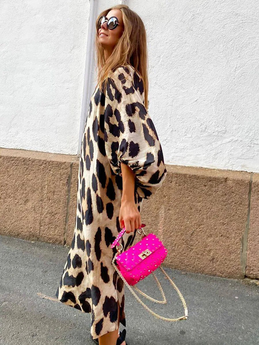Zarina | Vestido Maxi de Viscosa con Estampado de Leopardo