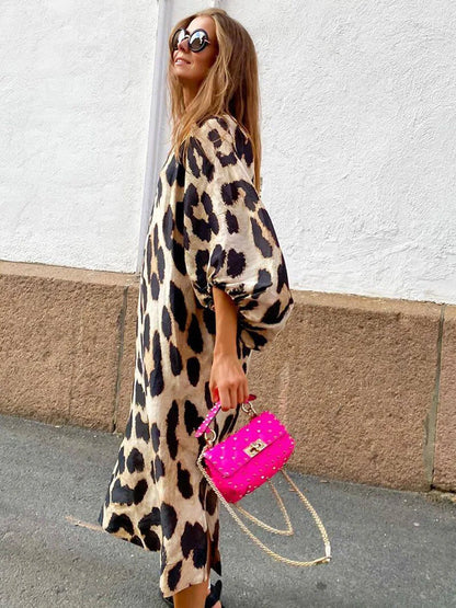 Zarina | Vestido Maxi de Cuello en V con Estampado de Leopardo