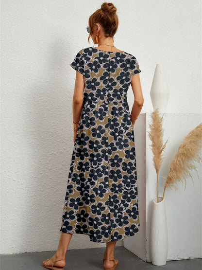 Hannah™ - Vestido impreso con cuello O y bolsillos