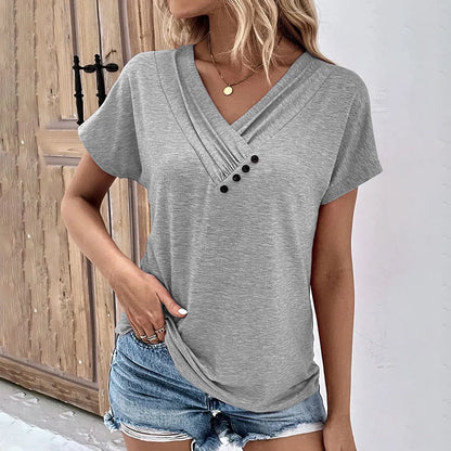 Maya - Camiseta de V con botones de canalé