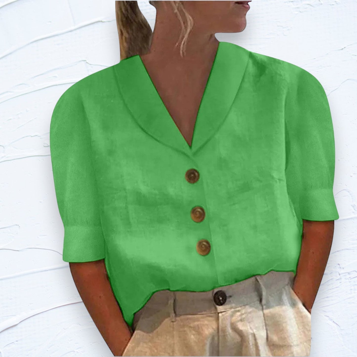 Blusa Button-Up Retro-Chic con Frontal Anudado