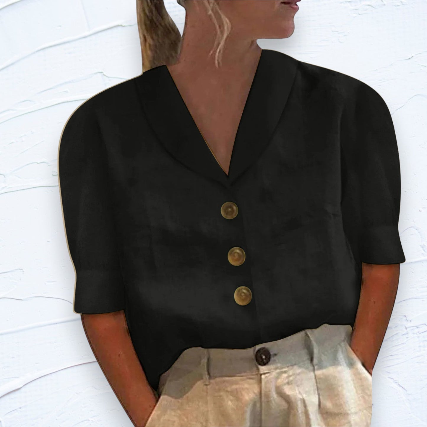 Blusa Button-Up Retro-Chic con Frontal Anudado