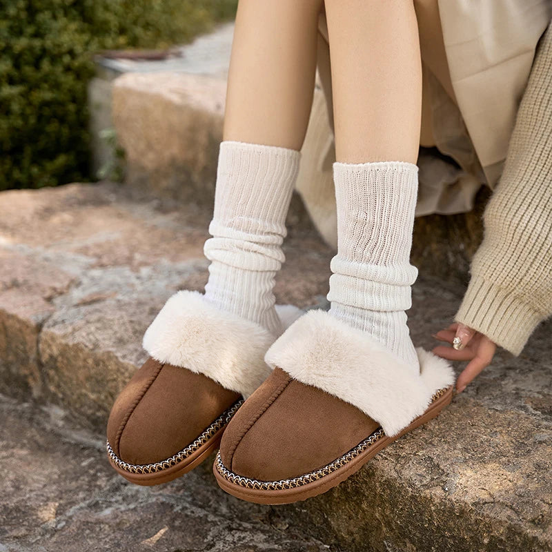 Zapatillas de Invierno para Mujeres de Peluche con Forro de Suave Vellón y Confort Cálido