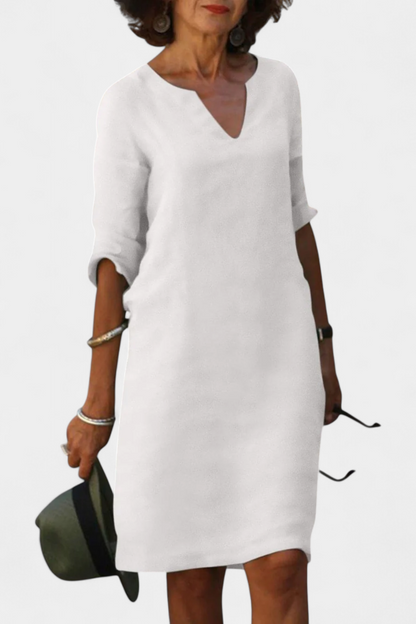Elowen Vestido Escote en V con Manga Tres Cuartos