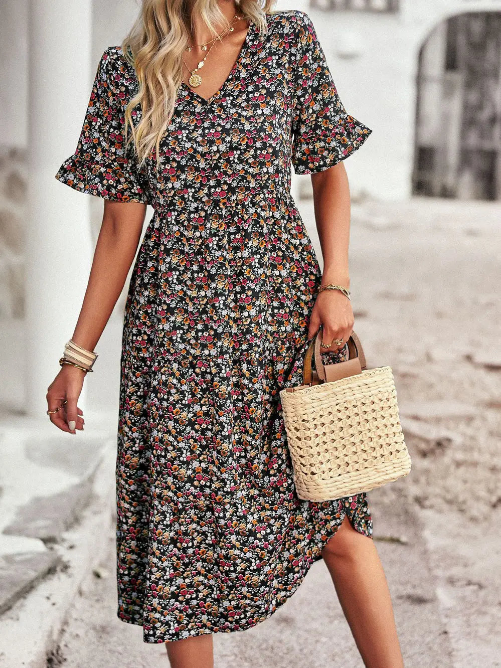 Layla™ - Elegante Vestido Impreso con Escote en V