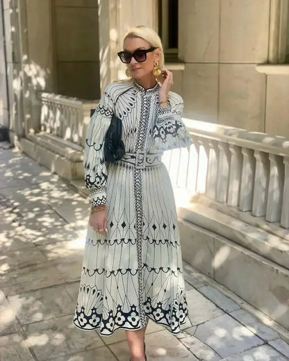 Mirabel - Vestido A-Line con Estampado Retro Elegante