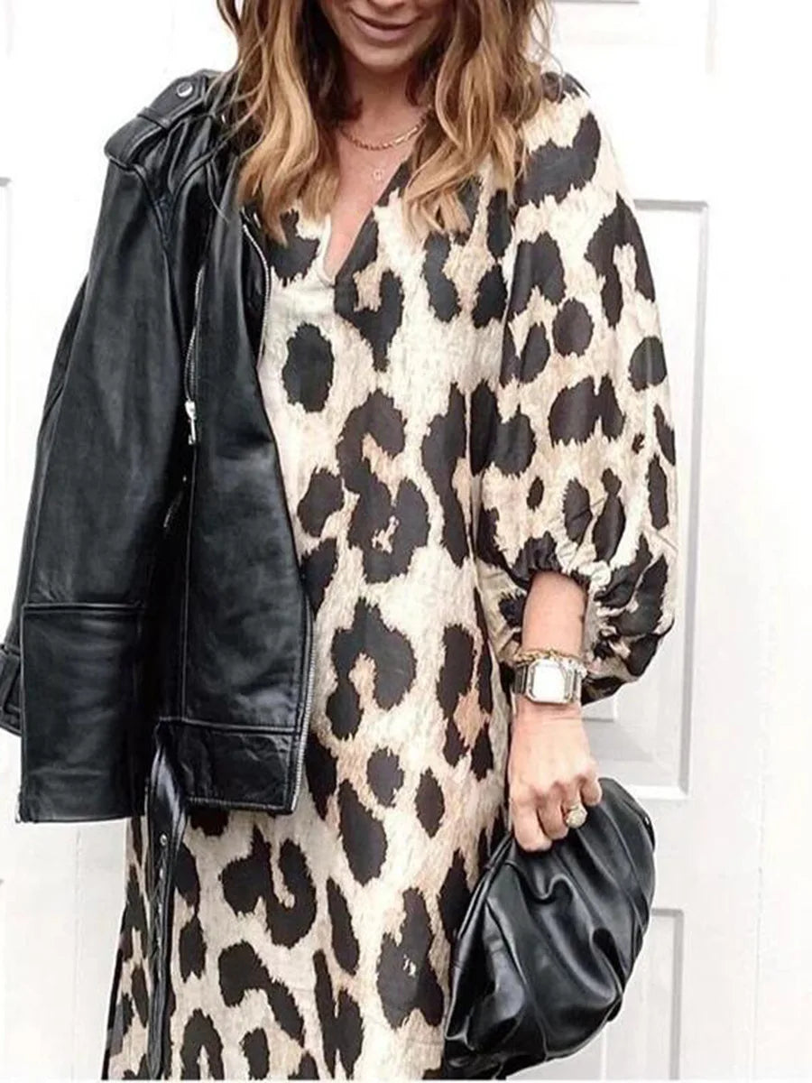 Zarina | Vestido Maxi de Viscosa con Estampado de Leopardo