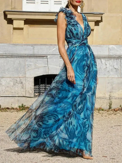 Léna™ | VESTIDO MAXI AZUL PAVO REAL