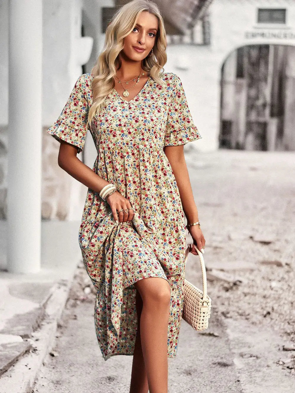 Layla™ - Elegante Vestido Impreso con Escote en V