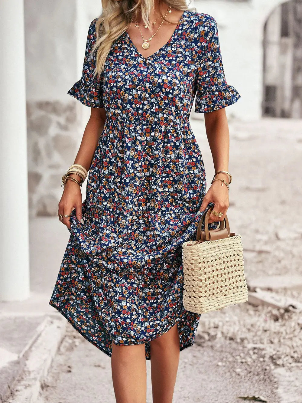 Layla™ - Elegante Vestido Impreso con Escote en V