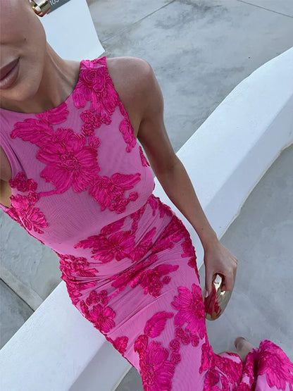 Iris | Vestido de Noche Ajustado de Malla Floral
