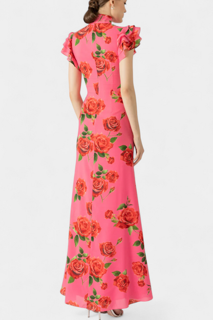 Mayra Vestido Qipao con Estampado de Rosas Elegante