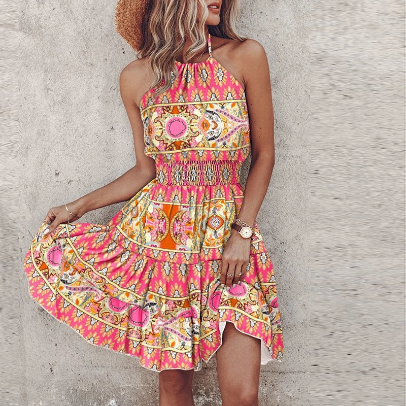 KORA – VESTIDO MIDI BOHEMIO COLORIDO CON ESCOTE EN V