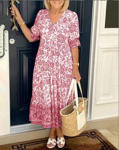 Luna - Vestido Floral V-Cuello Elegante