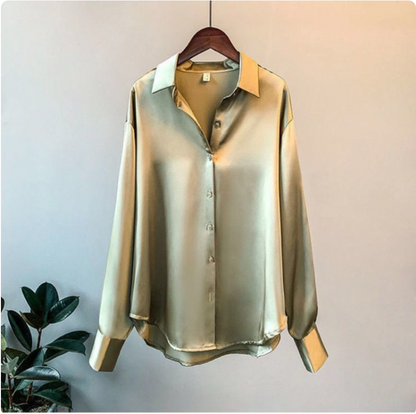 Olivia - Blusa de Satén Luxe de Manga Larga