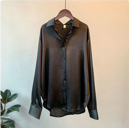 Olivia - Blusa de Satén Luxe de Manga Larga