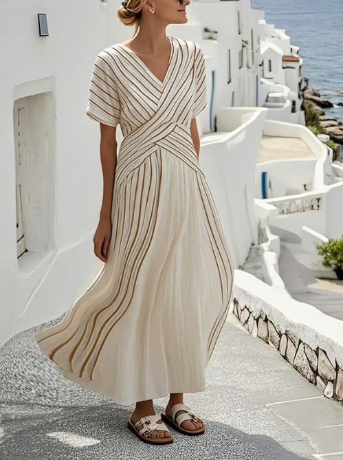 Elegante vestido de lino con cintura cruzada