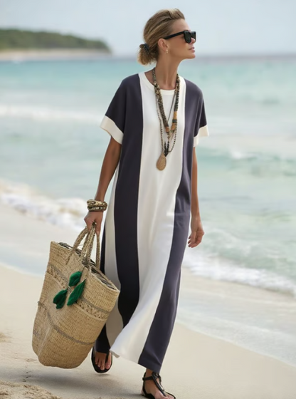 Vestido de lino largo con bloques elegantes
