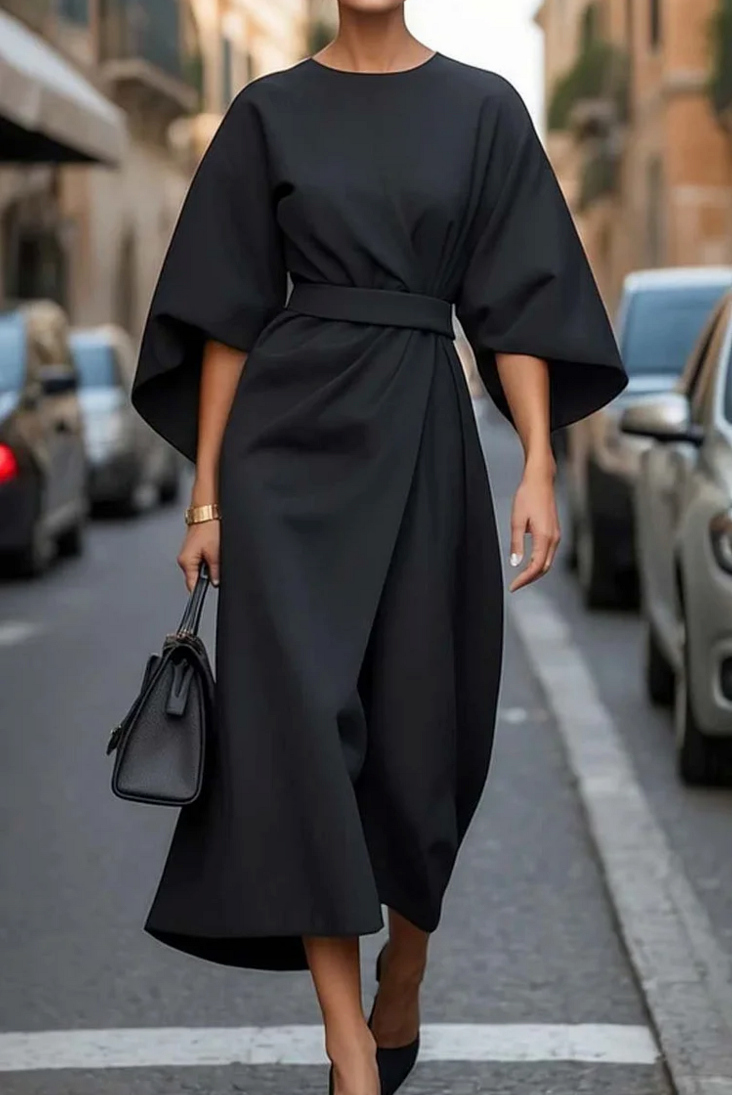 Sonia - Vestido Elegante con Mangas de Linterna y Cinturón