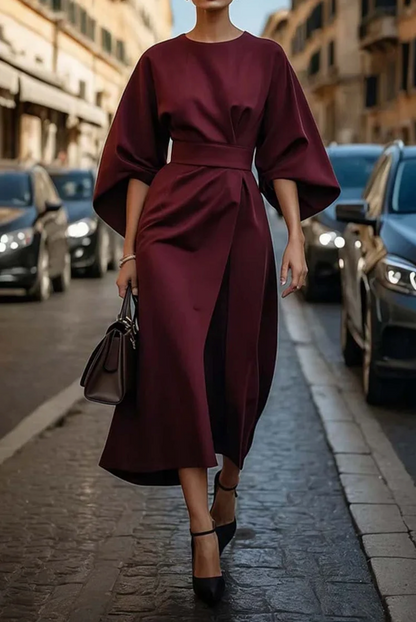 Sonia - Vestido Elegante con Mangas de Linterna y Cinturón
