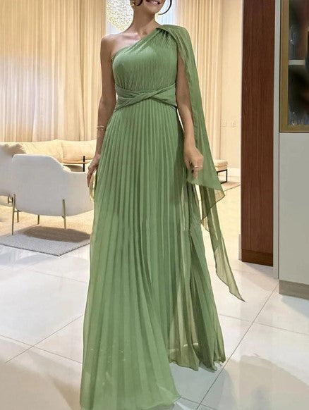 Dalila - Vestido Maxi Plisado con Hombros Descubiertos