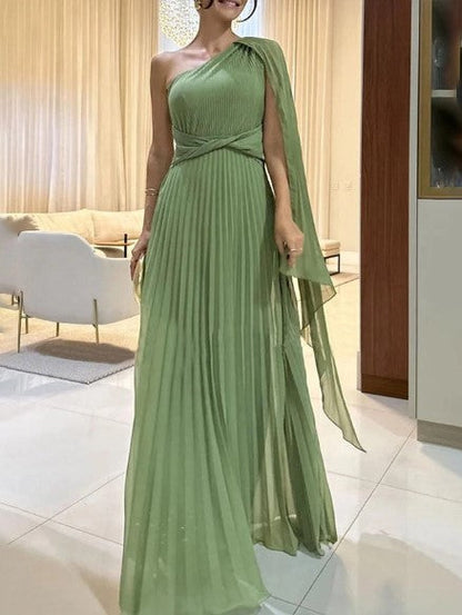 Dalila - Vestido Maxi Plisado con Hombros Descubiertos