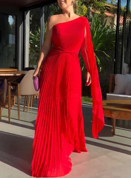 Dalila - Vestido Maxi Plisado con Hombros Descubiertos