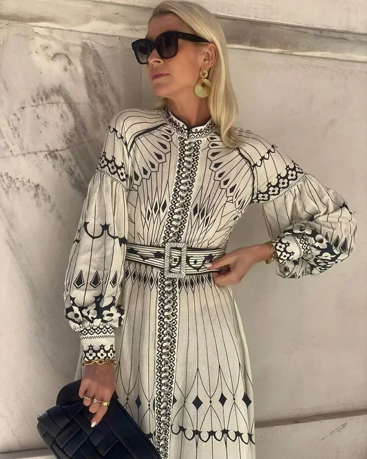 Eulalia - Vestido Boho de Cuello Alto Retro