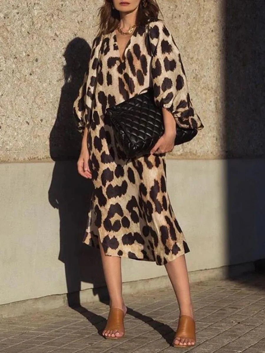 Zarina | Vestido Maxi de Viscosa con Estampado de Leopardo